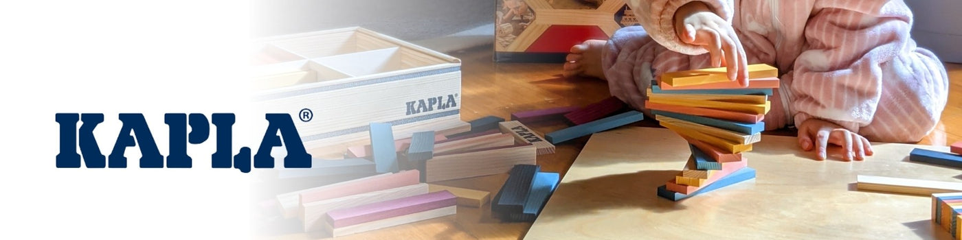 Child building with KAPLA wooden construction planks from Wooden Playroom in Australia