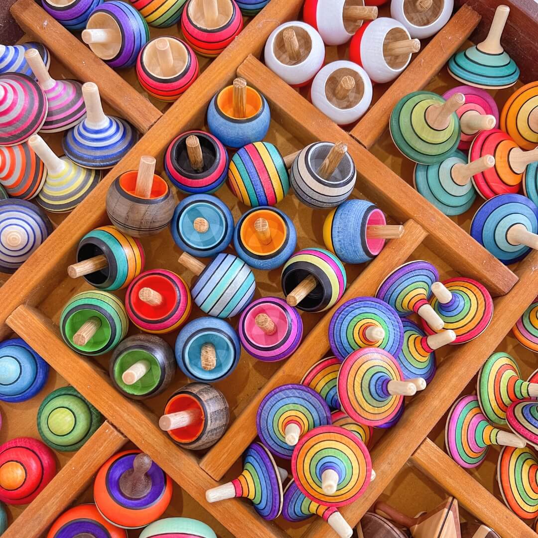 Wide range of Mader spinning tops available in Australia from Wooden Playroom