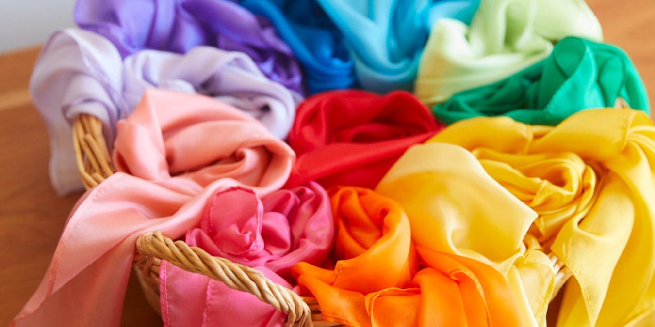 Sarah's Silks Playsilks in a variety of rainbow colours at Wooden Playroom in Australia