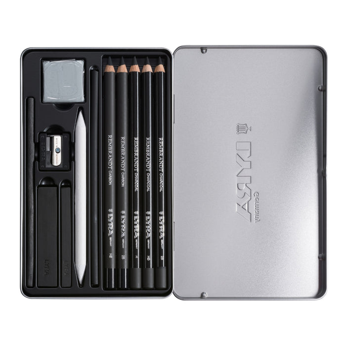 212051112 LYRA Rembrandt Charcoal and Carbon Pencil Set Tin of 11
