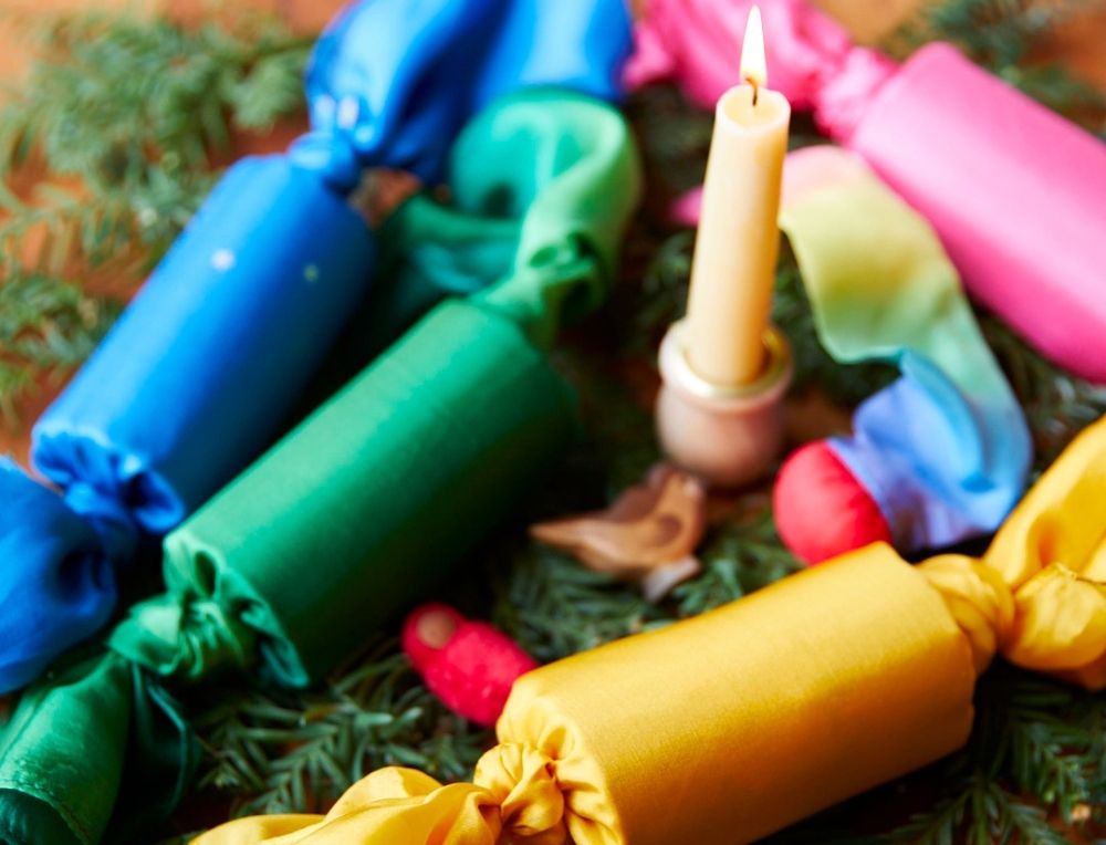 Sarah's Silks Colourful Christmas Crackers and gifts 