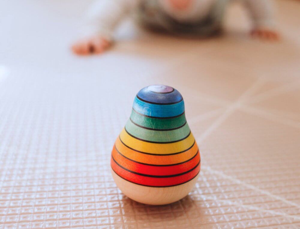 Mader wobbly pear for toddlers, a classic wooden toy, distributed in Australia by Wooden Playroom