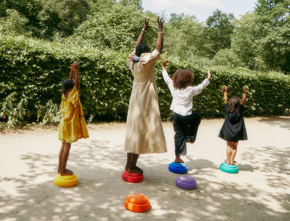 Stapelstein Balancing Stepping Stones for Kids in an outdoor education setting at Wooden Playroom Wholesale in Australia