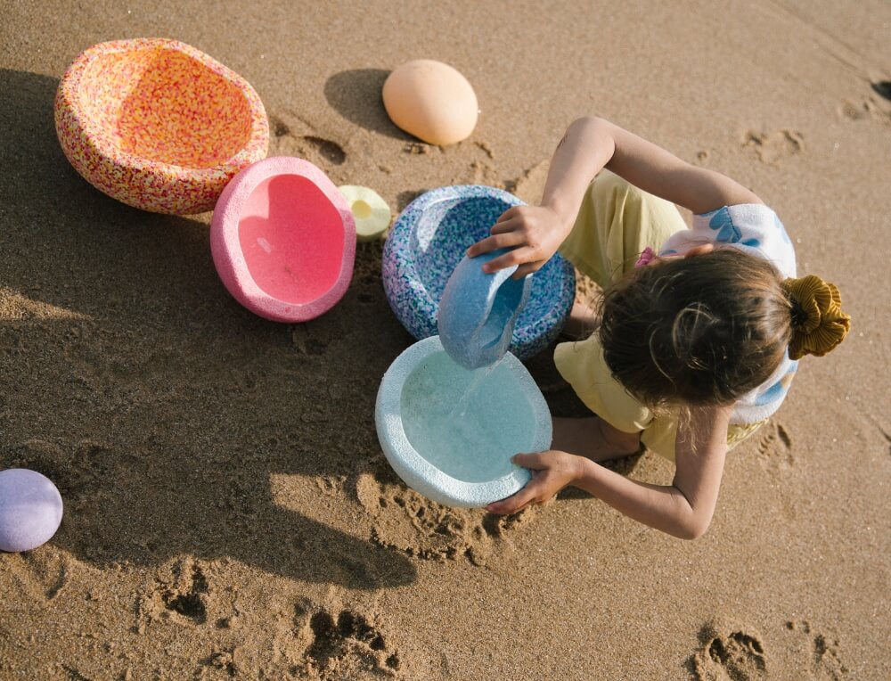 Sand play with Stapelstein Special Collection Stepping Balance Stones Set at Wooden Playroom Wholesale in Australia