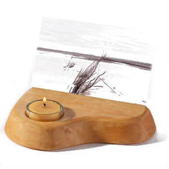 Wooden Picture or Card Holder w Glass Insert and Beeswax Tealight Candle