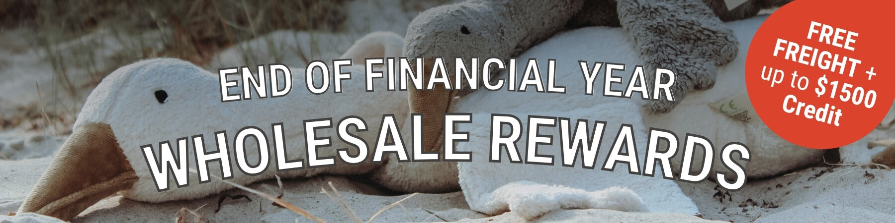 Promotional banner with SENGER geese and text about EOFY wholesale rewards and free freight offer.