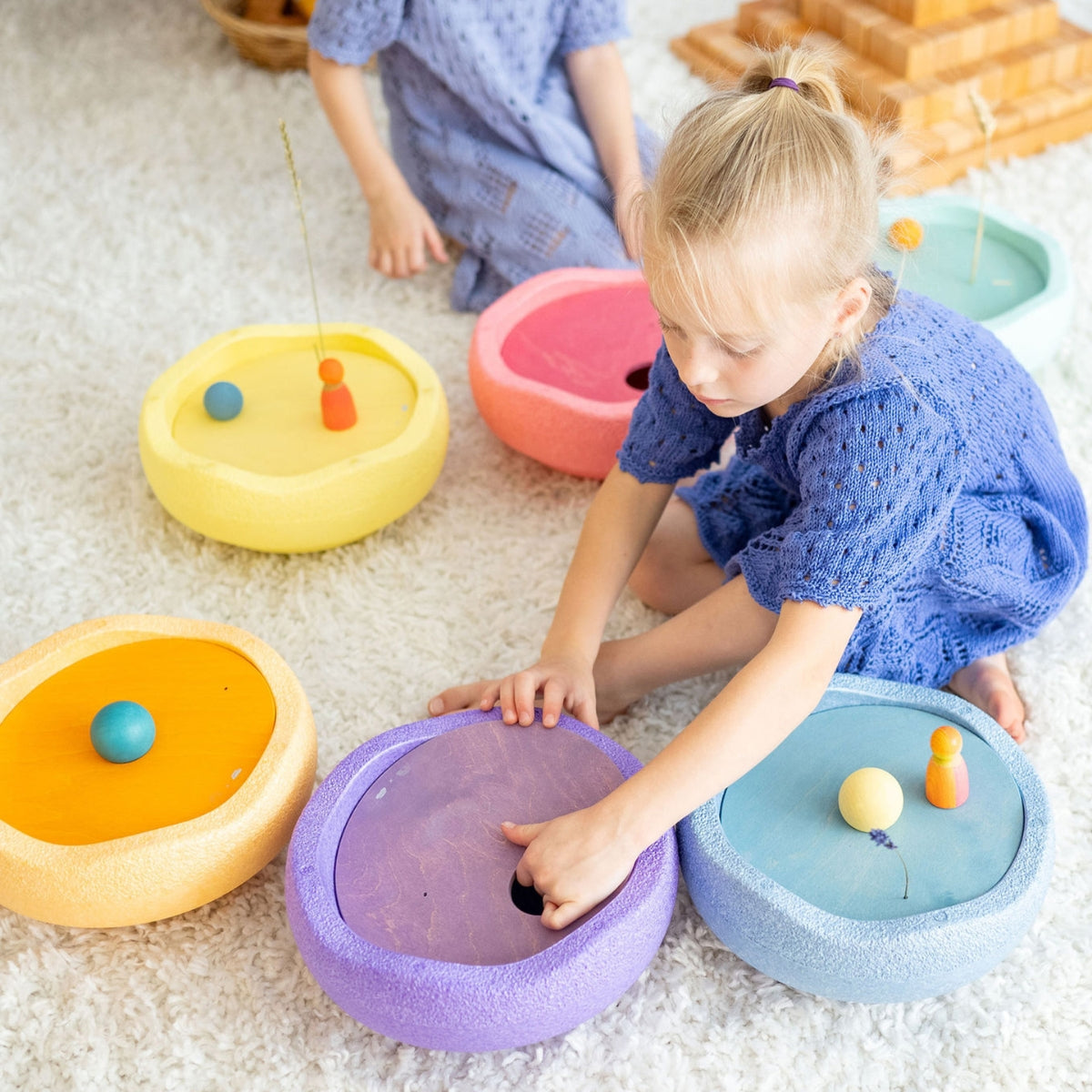 Grimm's x Stapelstein Set, Including 6 Original Stepping Stones, 6 Discs and 6 Balls in Rainbow Pastel from Australia