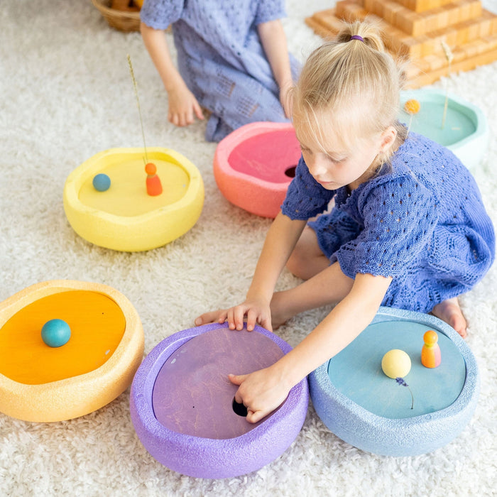 Grimm's x Stapelstein Set, Including 6 Original Stepping Stones, 6 Discs and 6 Balls in Rainbow Pastel from Australia