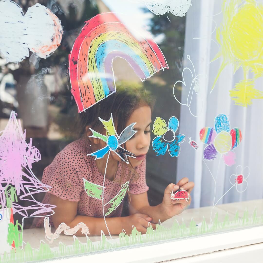 Window drawing with Kitpas art crayons, distributed in Australia by Wooden Playroom