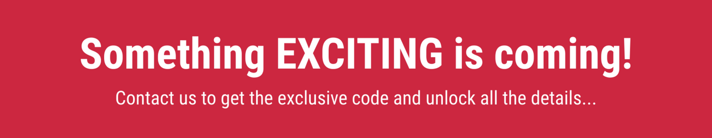 Red banner with white text announcing exciting news and a call to action.