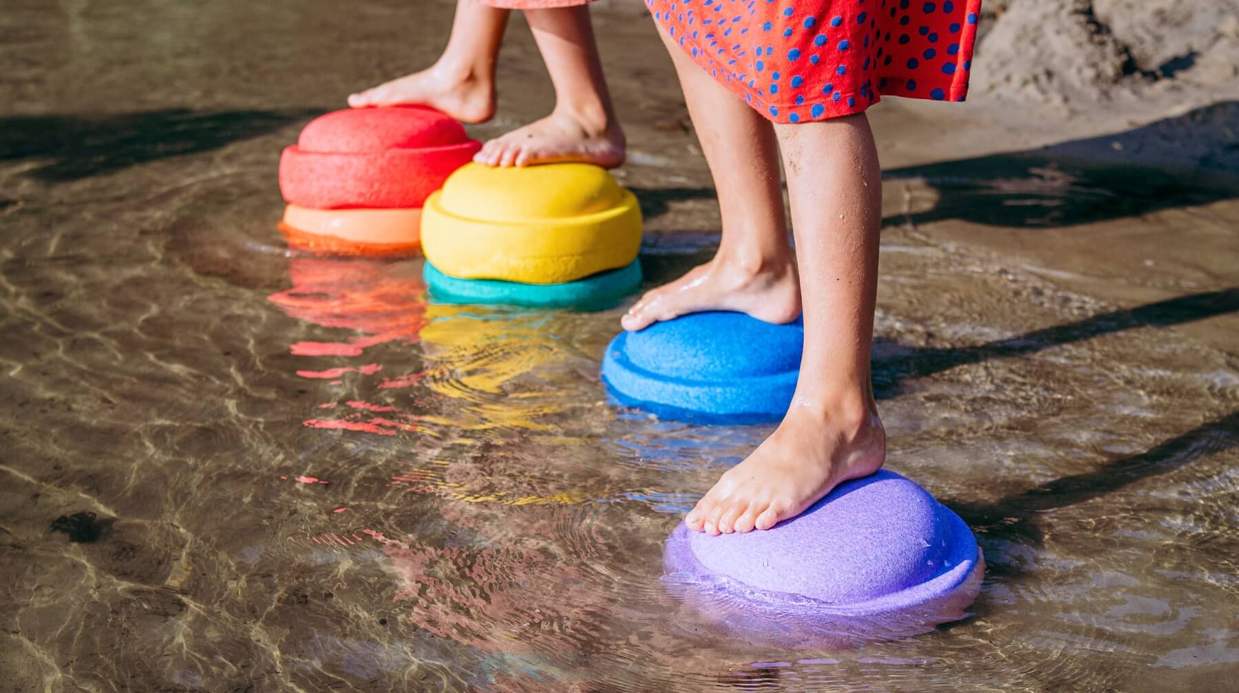 Water play with Stapelstein Eco Friendly Stepping and Balancing Stones at Wooden Playroom in Australia