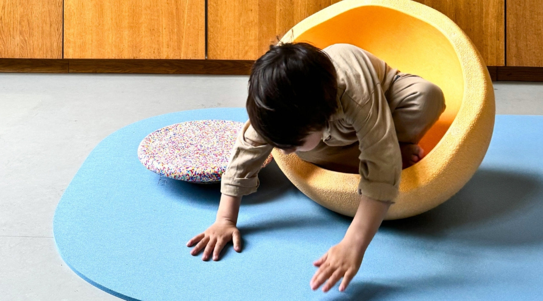 Child playing in large Stapelstein GROW Steeping Stone in Australia