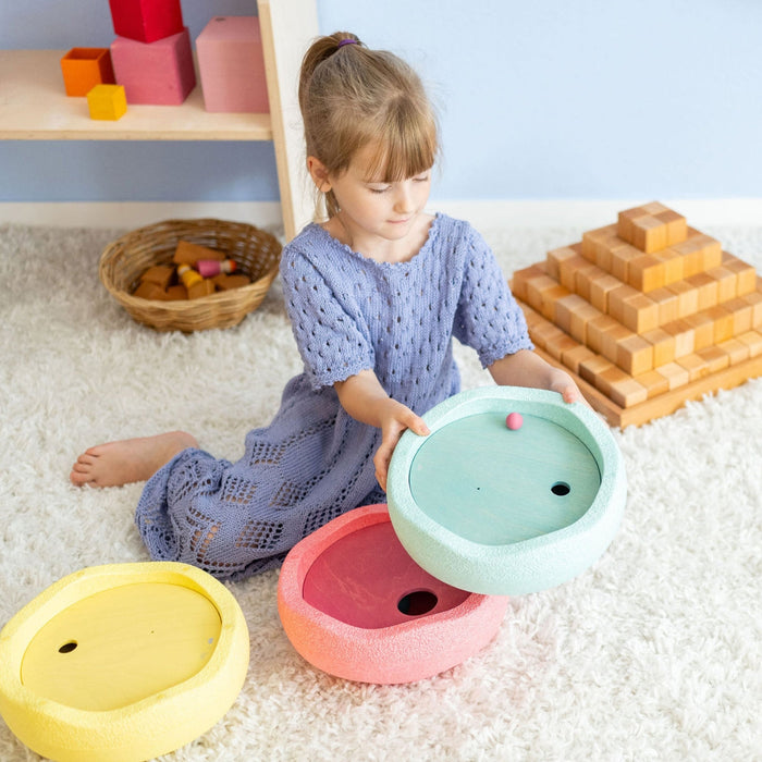 Grimm's x Stapelstein Set, Including 6 Original Stepping Stones, 6 Discs and 6 Balls in Rainbow Pastel from Australia