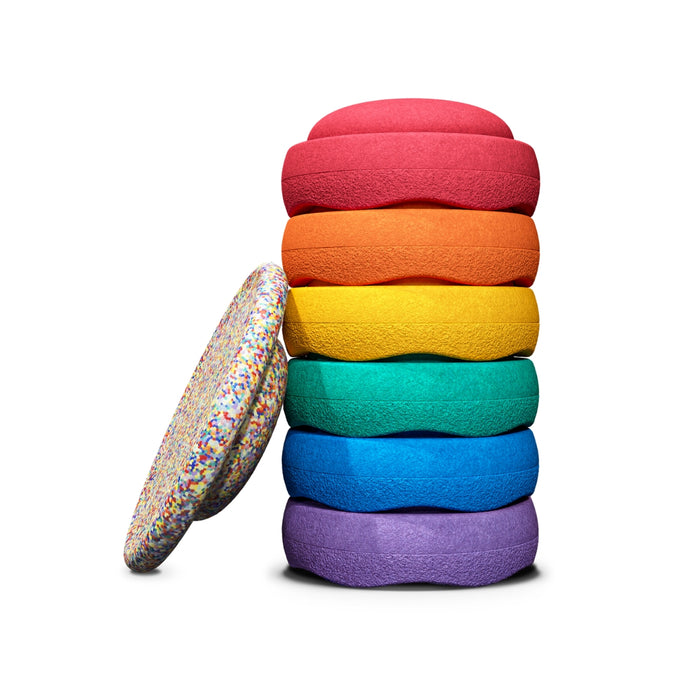 Stapelstein Balance Stepping Stones Original + Board Combination, Set of 7, Rainbow Classic from Australia