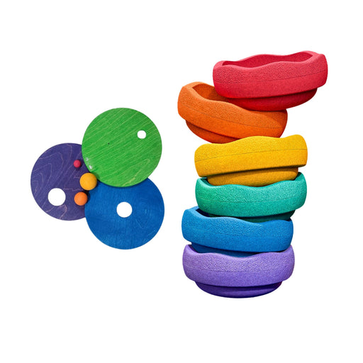 Grimm's x Stapelstein Set, Including 6 Original Stepping Stones, 3 Discs, and 3 Balls in Rainbow Classic from Australia