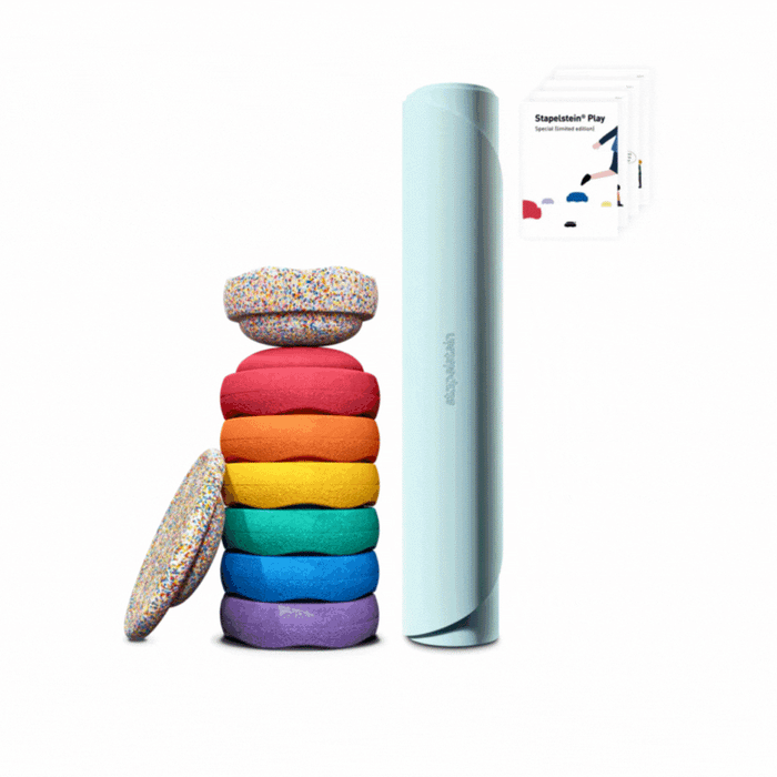Stapelstein Starter Set [CUSTOMISABLE] - 6+1 Rainbow Originals + Mat + Playbook + FREE Super Confetti Mini Stone from Australia