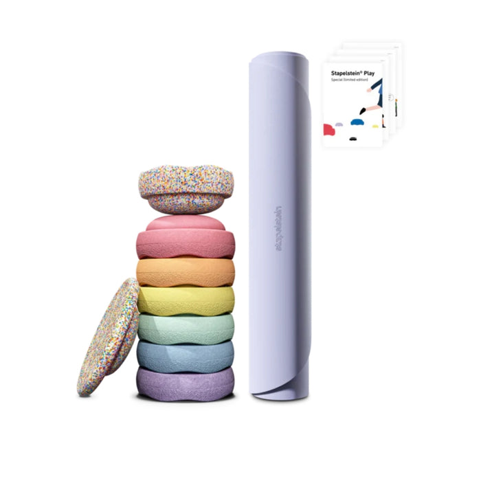 Stapelstein Starter Set [CUSTOMISABLE] - 6+1 Rainbow Originals + Mat + Playbook + FREE Super Confetti Mini Stone from Australia