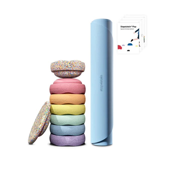 Stapelstein Starter Set [CUSTOMISABLE] - 6+1 Rainbow Originals + Mat + Playbook + FREE Super Confetti Mini Stone from Australia