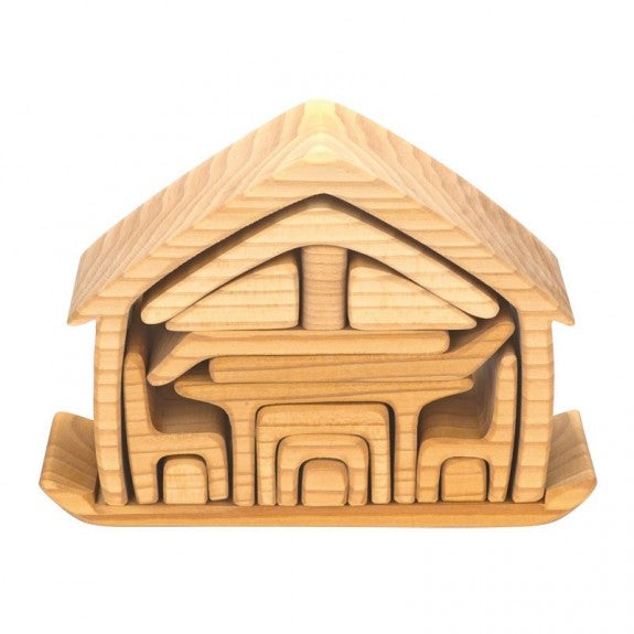 70423264 Gluckskafer Wooden Blocks - All-in house natural 17 pcs 22x7x15cm