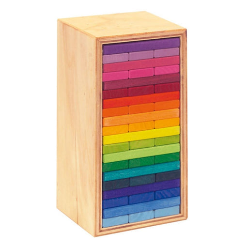 70423300 Gluckskafer Wooden Blocks - Rainbow Building Slats in Tower Box 60 pcs