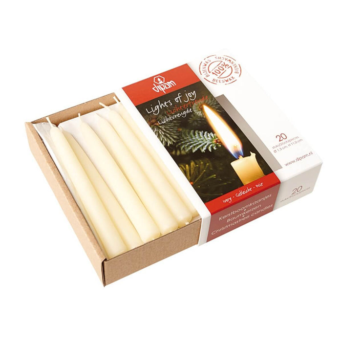 95102514 Dipam Beeswax Ivory Birthday Ring Candles11x1.3cm H20W. Burn time 2.5hrs. Box of 20