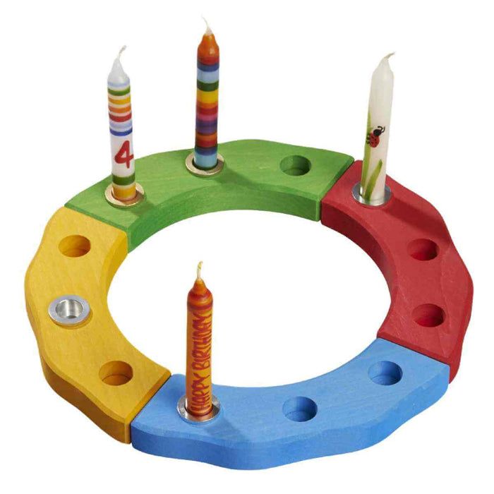 Gluckskafer Wooden Quarter Circle Birthday Ring for 3 Candles - Red, Blue, Yellow and Green