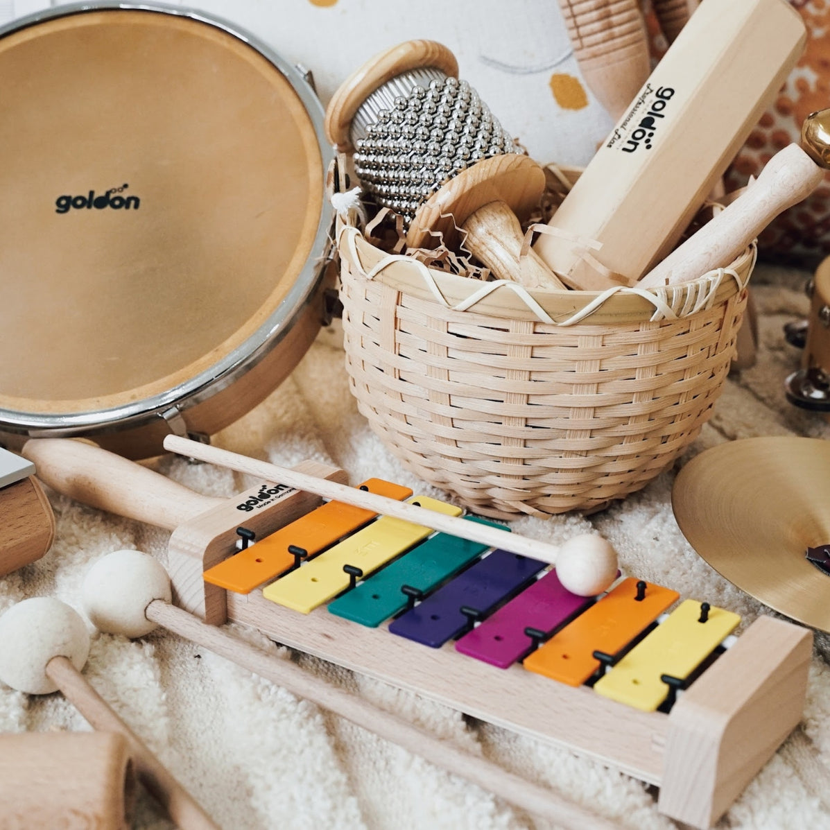 Goldon Metallophone with 7 Coloured Notes & Handle, Pentatonic Scale