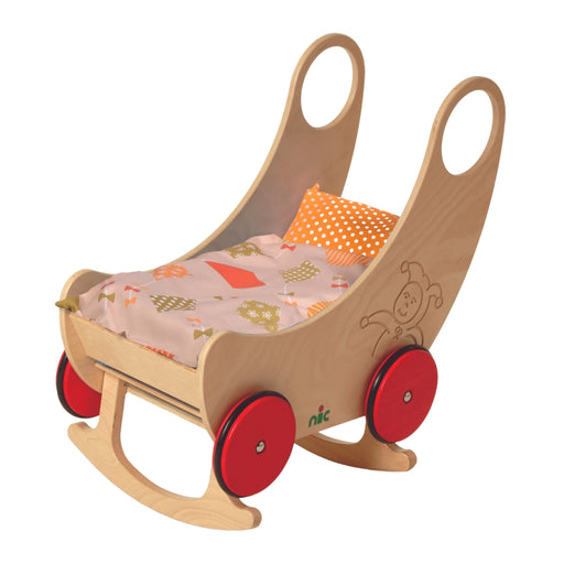 70402651 nic Two-In-One Convertible Wooden Cradle and Pram - Natural 60x38x60cm