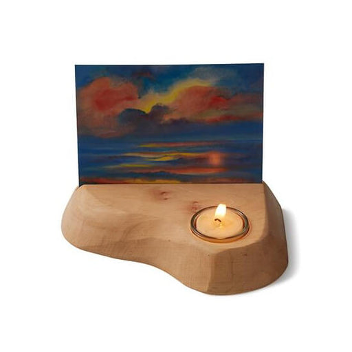 70600010 Wooden Picture or Card Holder w Glass Insert and Beeswax Tealight Candle